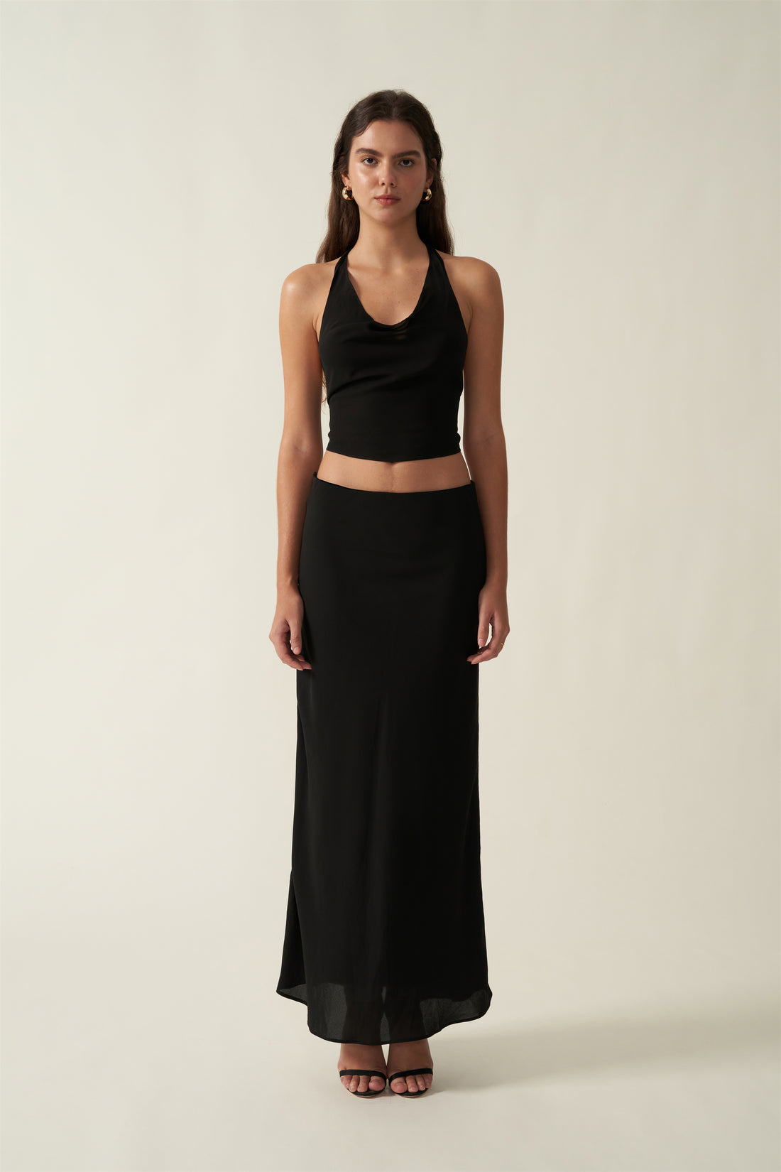 The Venus suit Drapey Sheer Halter Top with Puff Ruffle Trim