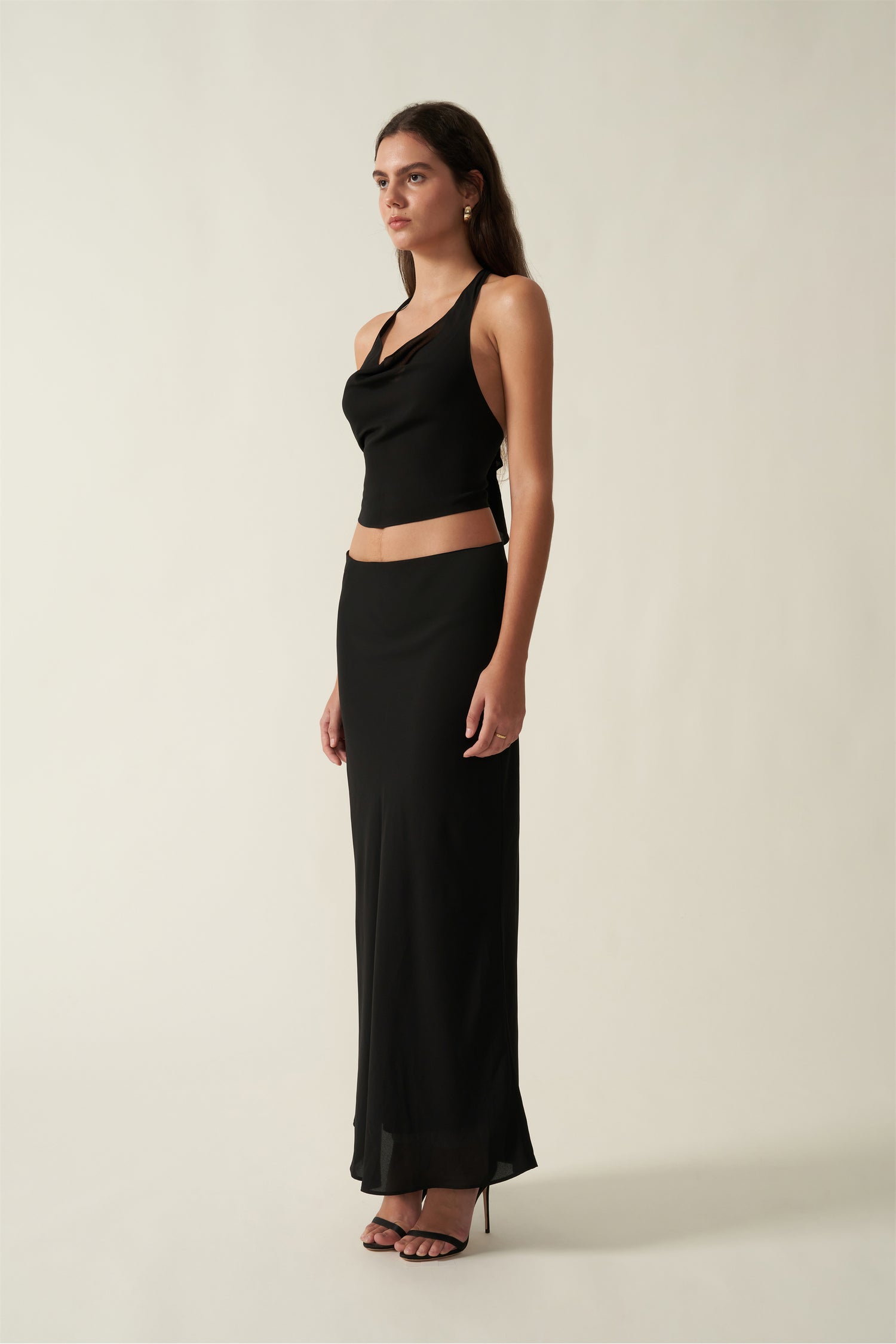 The Venus suit Drapey Sheer Halter Top with Puff Ruffle Trim