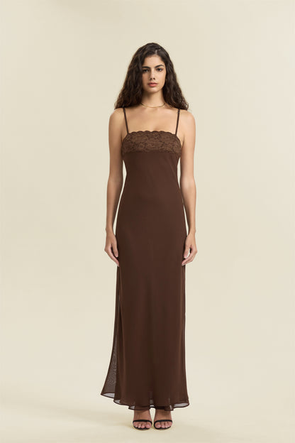 The Arwen dress Lace-Appliqued Tulle Halter Long Dress with Open Back