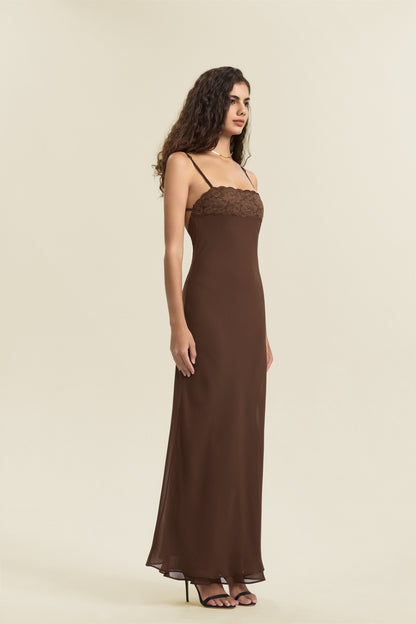 The Arwen dress Lace-Appliqued Tulle Halter Long Dress with Open Back