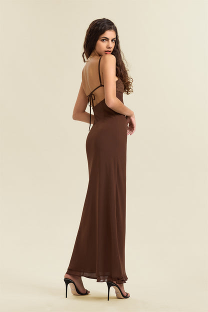 The Arwen dress Lace-Appliqued Tulle Halter Long Dress with Open Back